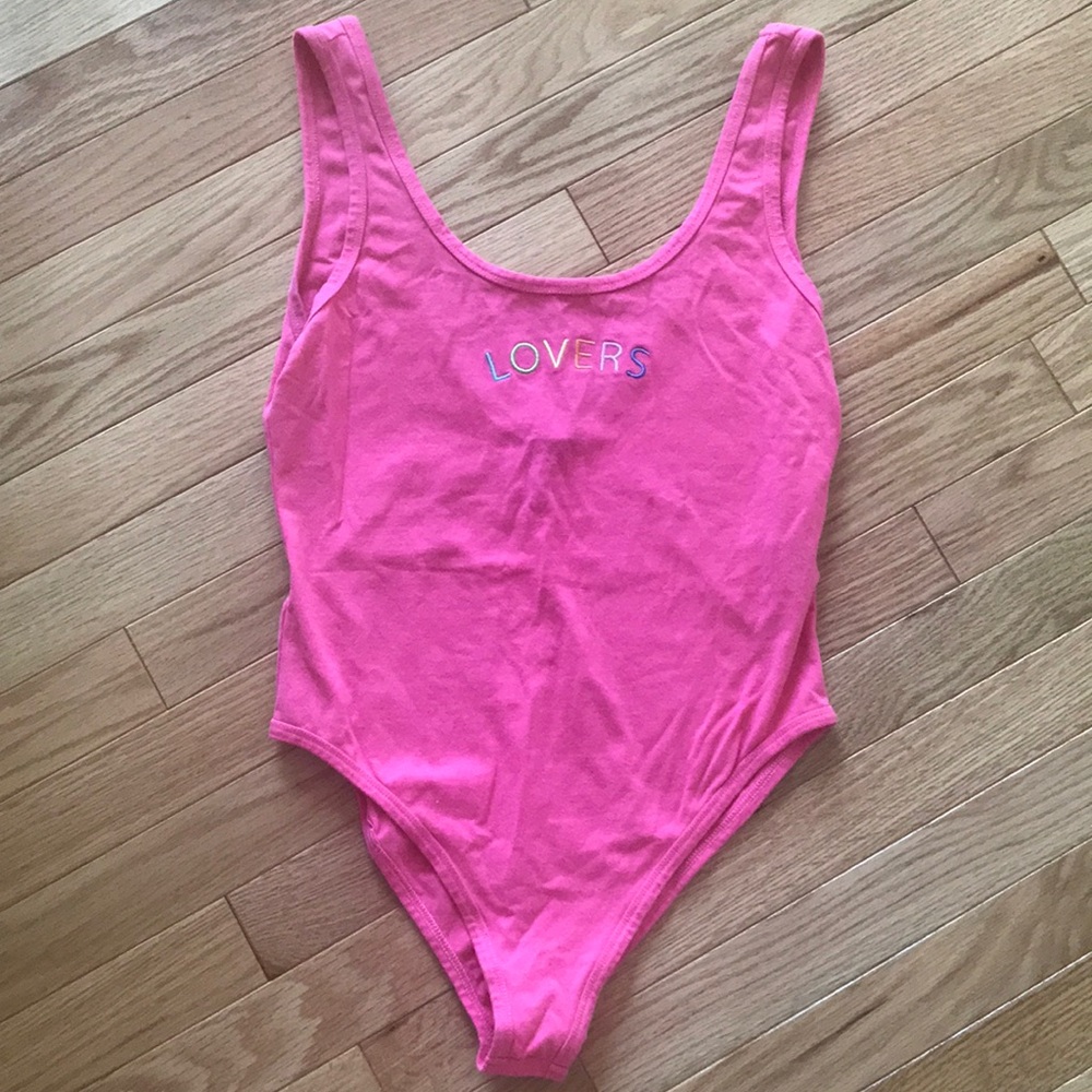 Forever XXI Rainbow ‘Lovers’ hot pink bodysuit